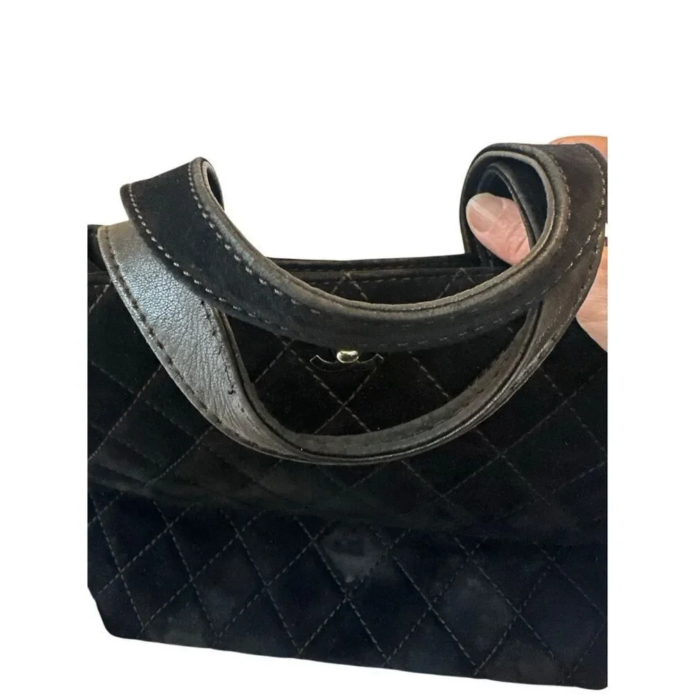 CHANEL dark chocolate Quilted Suede Tote with CC Logo